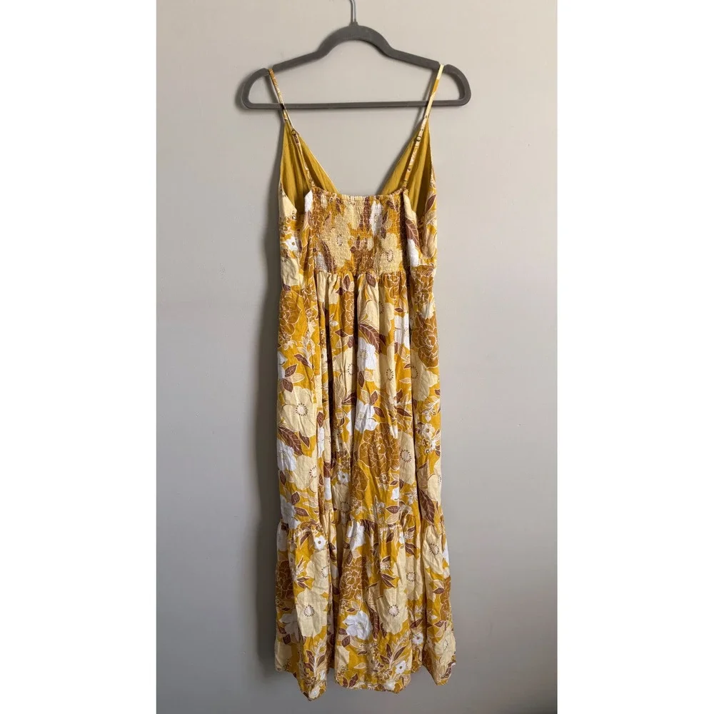 Abercrombie & Fitch Floral Maxi Dress Mustard Yellow Boho Button Front Womens L